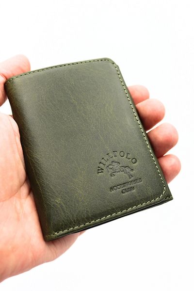willpolo Genuine Calf Leather Fold Magnet Crazy Green Men's Wallet Women's Wallet