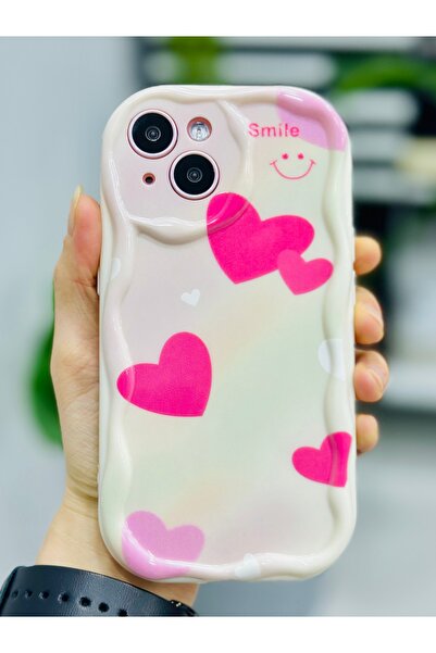 Go Aksesuar iPhone 14 Plus and 15 Plus Compatible Smile Heart Print Patterned Silicone Case