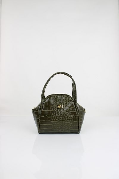 mossi Khaki Green Crocodile Skin Look Black Women's Hand and Shoulder Bag