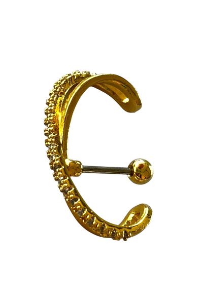 TAKIŞTIR Gold Color Stone Detailed Surgical Steel Tragus/ Cartilage Earring/Piercing (Single)