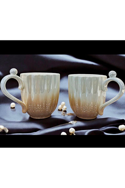 decovien MUBA CONSEPT İNCİLİ  PORSELEN 2 Lİ KUPA KAHVERENGİ 300 ML