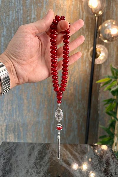 dergah tesbih New Ottoman Cherry Moire Construction Clamping Amber Silver Design