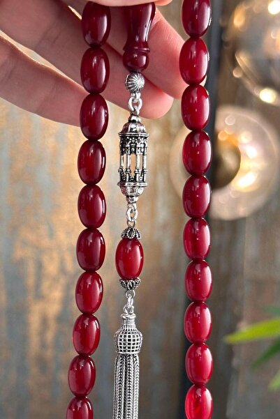 dergah tesbih Yeni Osmanlı Vişnesi Hareli Yapı Sıkma Kehribar Gümüş Tasarım