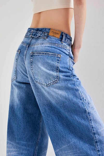 its basic Blugi de damă de culoare Blue Barrel Fit Jeans - 10S5-4 cu cataramă pentru curea, 100% denim Koton