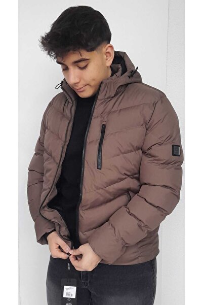 BIGAZZI erkek Haki-Kahverengi kapşonlu slimfit mont