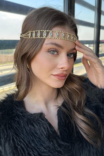 TAKIŞTIR Altın Renk Taş Detaylı Alınlık/Kına Aksesuarı