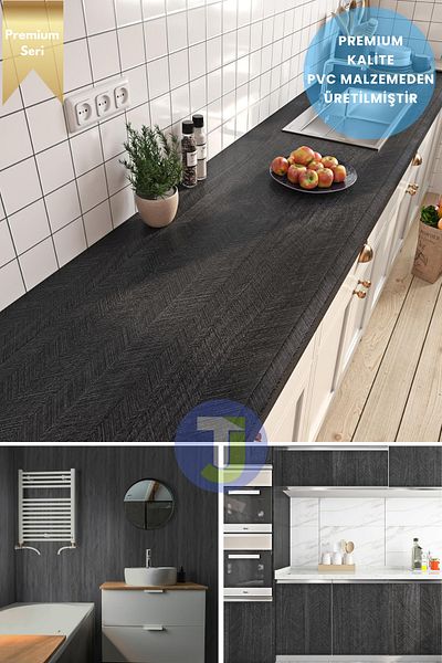 Technojet Self Adhesive Textured Herringbone Pattern Premium Kitchen Wall Cabinet Covering 60Cmx100Cm