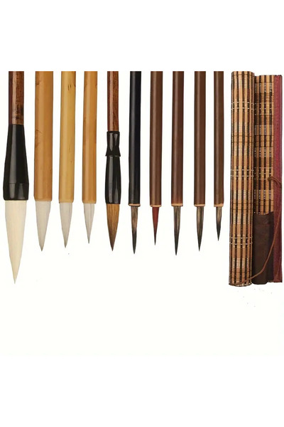 Art Tone 12 Parça Bambu ve Keçi Kılı Fırçalar Seti Kaligrafi Suluboya Akrilik Yağlı Guaj Boya için Uygundur