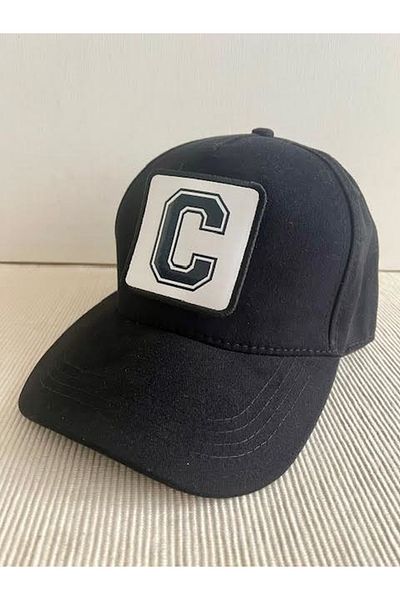CosmoOutlet 100% Cotton Men's Black Hat with Letter C Adjustable Changeable Sticker on the Back