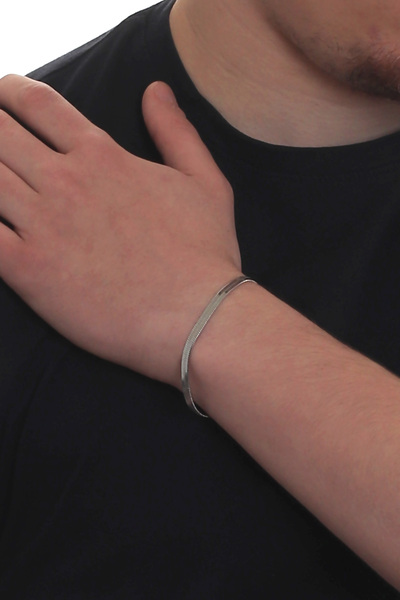 LABALABA Men's Italian Model Flat Scrunch Steel Chain Snake Bracelet