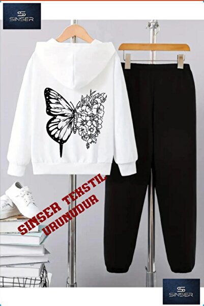 SS SİNSER Hooded Children's "Butterfly Back Bsiln" Printed Tracksuit Set