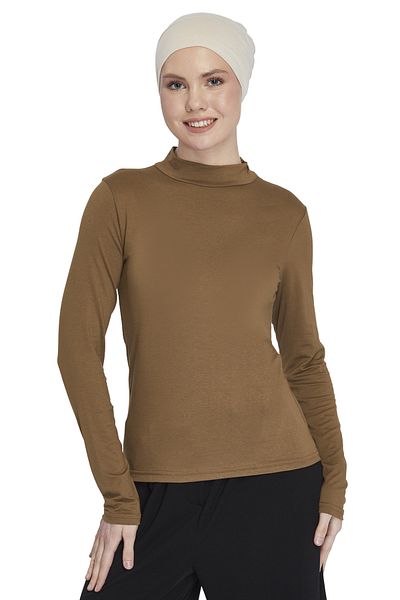 Altobeh Women's Organic Long Sleeve Turtleneck Body - Light Chocolate