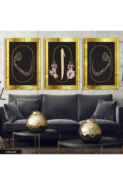Evinemoda Elif Vav Gold 3 piese de masă cu oglindă din plexiglas