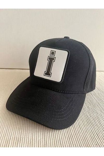 CosmoOutlet Men's 100% Cotton Black Hat with Letter I Adjustable Changeable Sticker on the Back