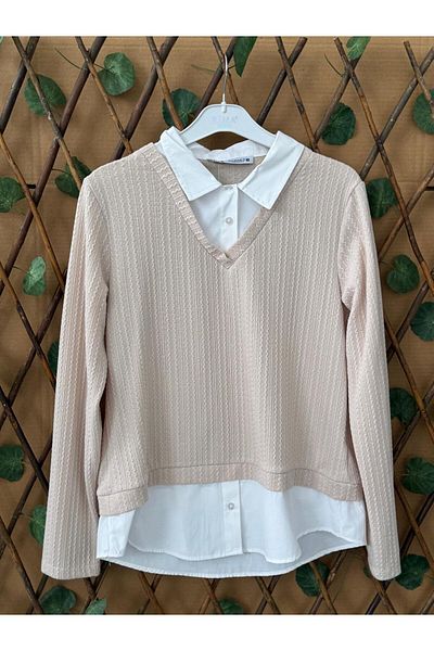 ribana Oversize Sweater Blouse with Shirt Sleeve Detail