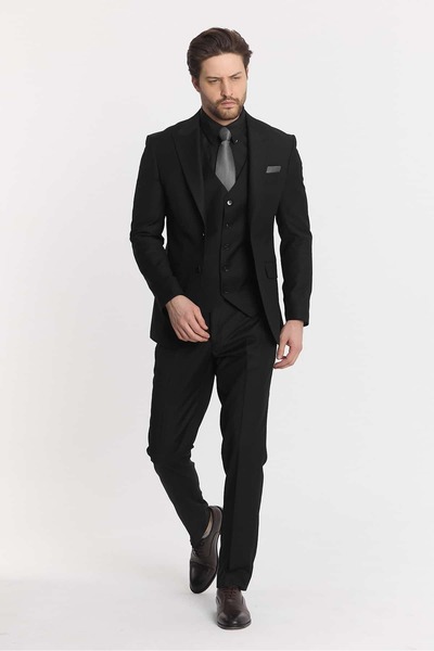 Savira Slimfit Men's 3-Piece Suit Kaval Polyviscone Woven Fabric Pointed Collar Drop 6 New Season