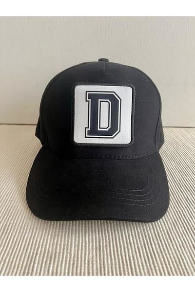 CosmoOutlet 100% Cotton Men's Black Hat with Letter D Adjustable Changeable Sticker on the Back