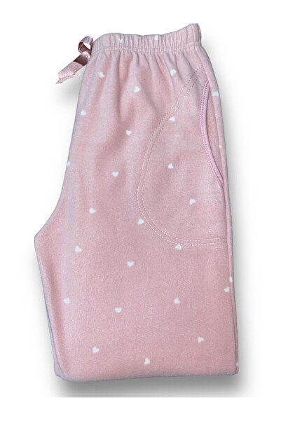 FORMO Kadın Pudra Kalpli Polar Cepli Kışlık Kalın Pijama Altı