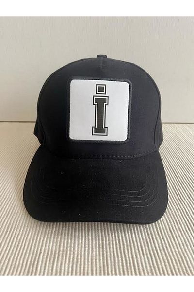 CosmoOutlet Men's 100% Cotton Black Hat with Letter I Adjustable Changeable Sticker on the Back