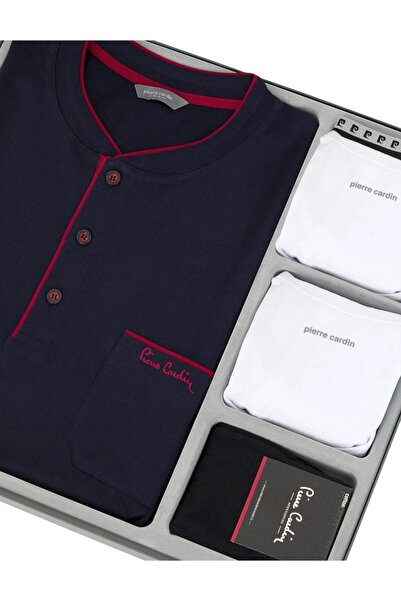 Pierre Cardin Erkek Penye Pijama Takımı Kutulu Damat Çeyiz Seti Erkek Çeyiz Pijama Çamaşır Çorap Set STA1RP1NK