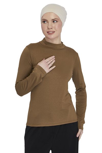 Altobeh Women's Organic Long Sleeve Turtleneck Body - Light Chocolate