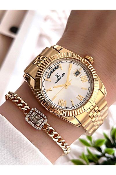Daniel Klein Women's Watch and Bracelet Set with 30 Mt Water Resistant Calendar - Bfg.10038.G2