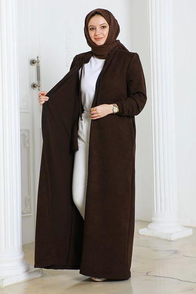 Nevayla Moda Шенилен плат Зимна комфортна абая - горчиво кафява / F0506