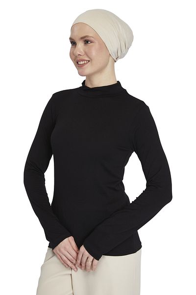 Altobeh Body de damă organic cu mânecă lungă cu gât țesut - negru