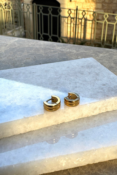 MOONİ ACCESSORİES Steel Ring Design Vintage Model Gold Gold Color Stainless Earrings