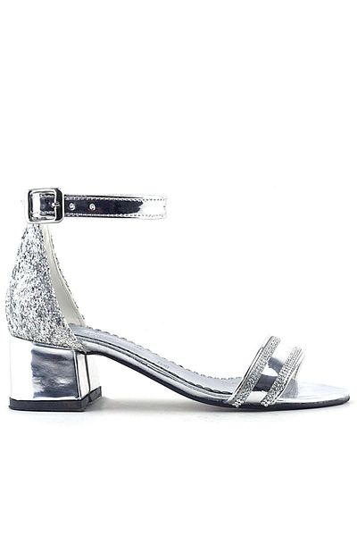 hapshoe Elsa Silver Mirror Glitter Toc gros, piatră strălucitoare, pantofi de seară pentru fete