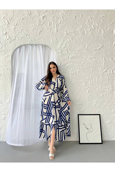 PREMİER VİE Teseture Belt Patterned Viscose Dress