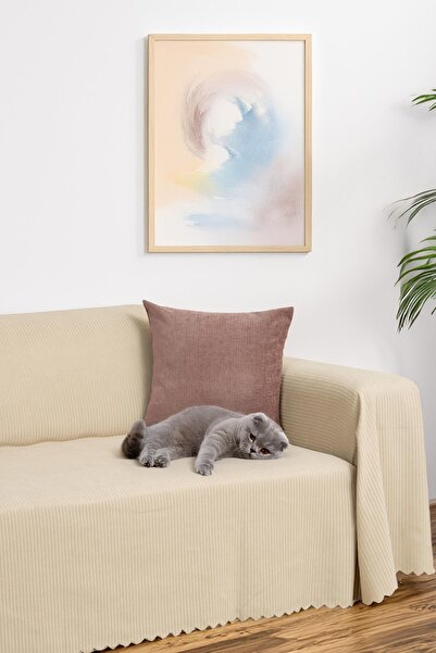 Latuda Home Şönil Fitilli Minimalist Koltuk Örtüsü -175x350 Cm Xlarge, Çift Taraflı, Kaymaz, Terletmez Bej