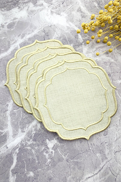 WEARE2 Șervețele de cocktail, culoare bej crem, cu broderie dublă, pachet de 4