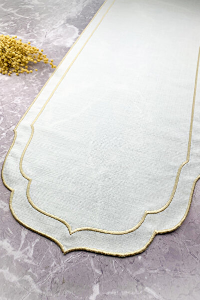 WEARE2 Runner cu efect de in, cu broderie dublă înfășurată, culoare bej crem,...