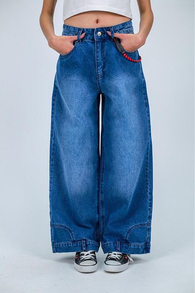 Touz Moda Pantaloni largi, spălați, cu detaliu răsturnat