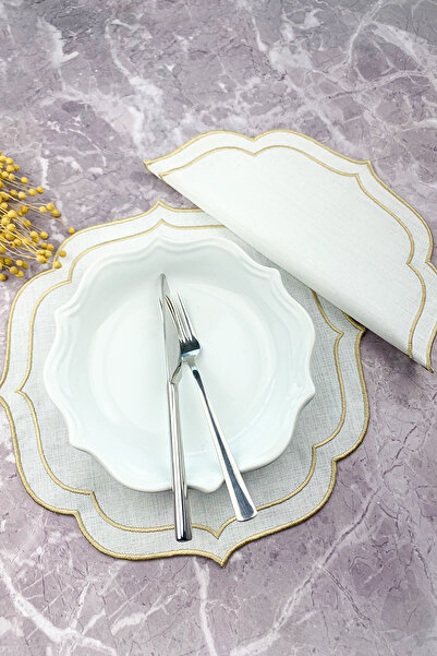 WEARE2 Set american din 2 piese, brodat, în culoarea bej crem, cu înfășurare ...