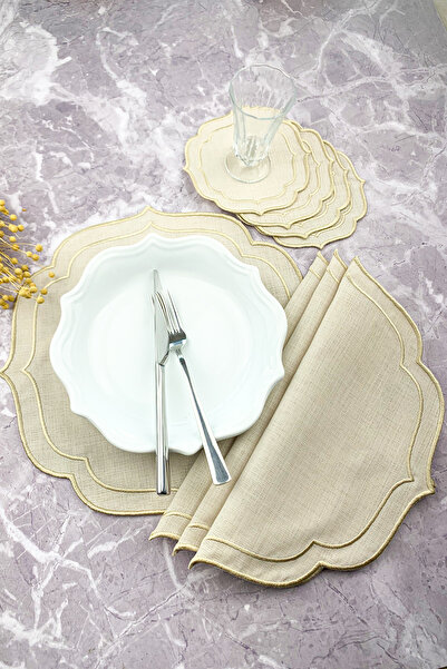 WEARE2 Set de 8 piese de șervețele americane și de cocktail, brodate, în culo...