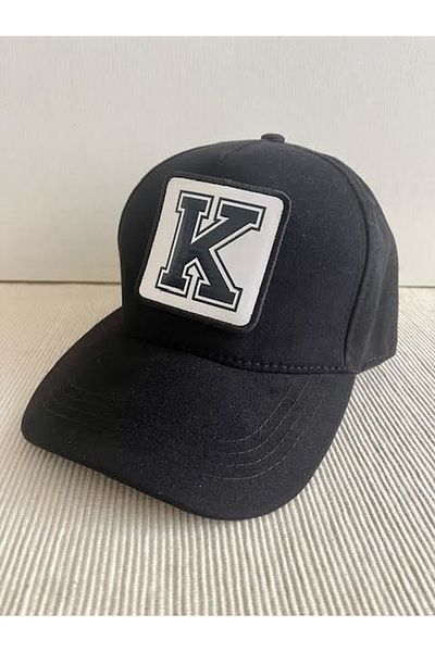 CosmoOutlet 100% Cotton Men's Black Hat with Letter K Adjustable Changeable Sticker on the Back