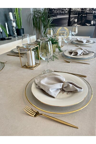 Decamor home مفرش طاولة مخملي الملمس مقاوم للبقع بلون حجري (لا يشمل المناديل)