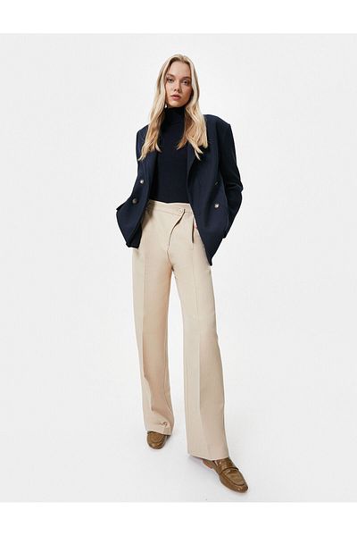 Koton Fabric Wide Leg Trousers Asymmetric Waist Buttoned