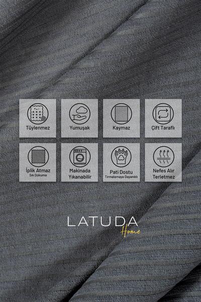 Latuda Home Husa de canapea minimalista cu nervuri -175x350 cm, reversibila, antiderapanta si anti-transpiratie gri