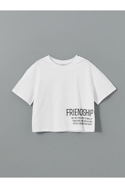 LC Waikiki Tricou crop pentru fete LCW Kids Crew Neck