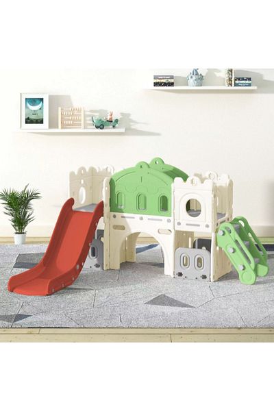 Babylove منزلق كبير مع منطقة لعب وجسر عبور وحلقة كرة 185X221X106 سم أخضر 28-001-11G