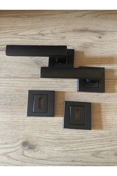 bersayapı Lama Rozetli Oda Kapı Kolu ve Sesiz Gömme Kilit Mat siyah 1 Kapılık Takım Siyah Kapı Kilidi 40mm