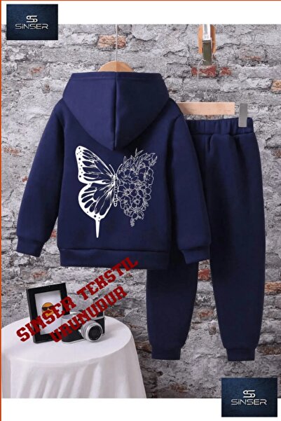 SS SİNSER Hooded Children's "Butterfly Back Bsiln" Printed Tracksuit Set