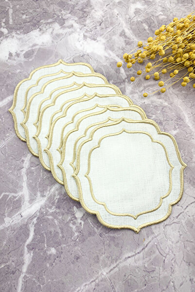 WEARE2 Pachet de 6 șervețele de cocktail, de culoare bej crem, cu broderie du...