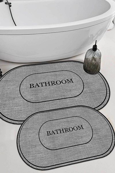 Decomia Home Digital Non-Slip Washable Jute Look Double Bath Mat Bath Mat Set Bathroom Rug