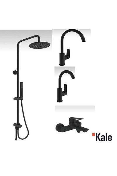 KALE Tandem Black Bathroom+Rotary Bathroom+Kitchen Battery and Rainmare Matte Black Shower Bean