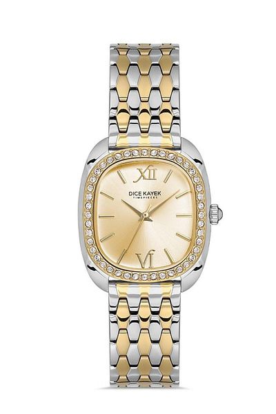 Dice Kayek Dk.1.Ag1380.05 5 Atm Water Resistant Rhinestone Design Metallic-Gold R Steel Cord & Case