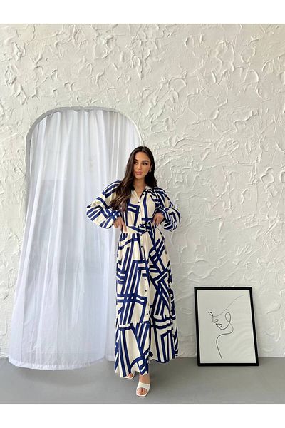 PREMİER VİE Teseture Belt Patterned Viscose Dress